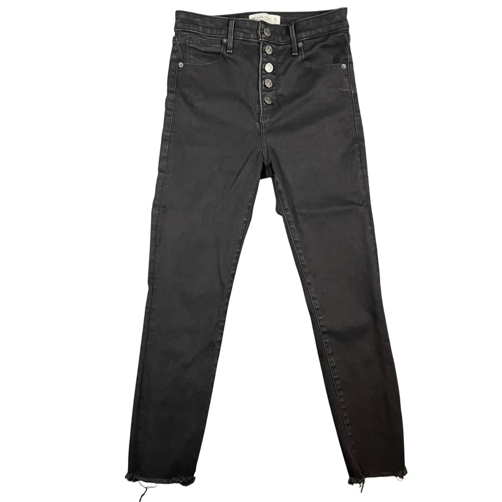 Abercrombie & Fitch Super Skinny Ankle High Rise Black Button Fly Jeans 27/4S